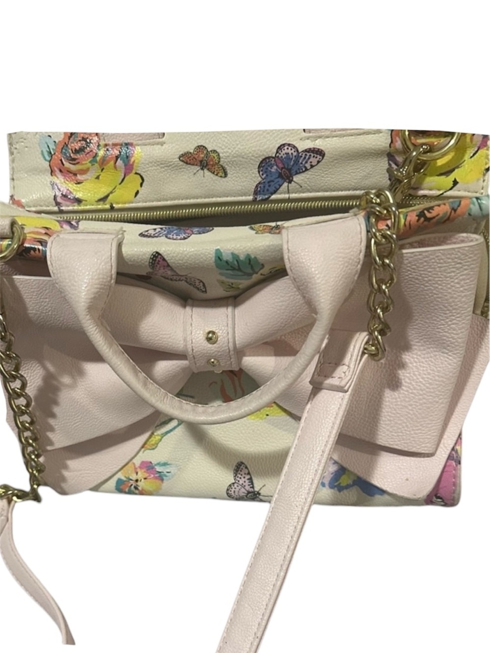 Betsey Johnson Pink Floral Bow Crossbody Bag Like new - Picture 4 of 9